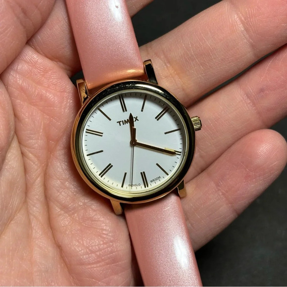 Timex Accessories - Timex Ladies Watch Gold Tone Inidglo 30M Pink Leather Band Working New Battery